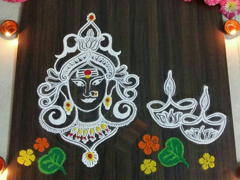 White Durga Rangoli