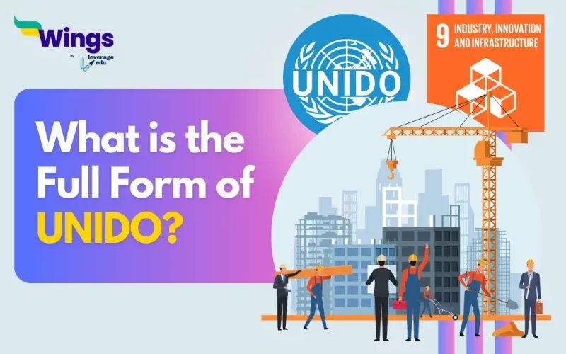 UNIDO Full Form text with a picture of the UNIDO logo and SDG 9 logo and construction image