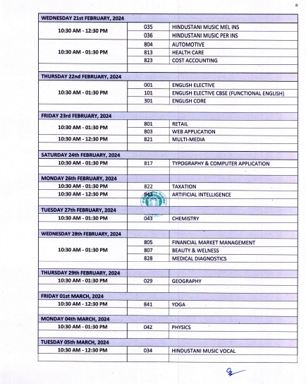 CBSE Class 12 Revised datesheet 2024
