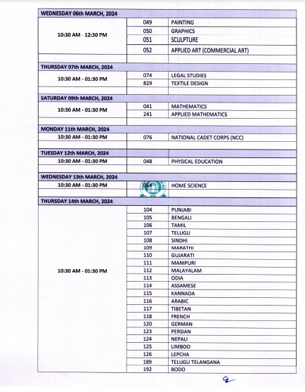 CBSE Class 12 Revised datesheet 2024