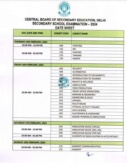 CBSE Class 10 Revised Datesheet 2024