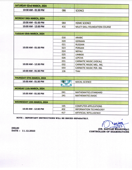 CBSE Class 10 Revised Datesheet 2024