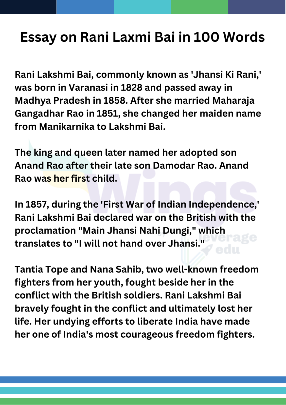 long essay on rani lakshmi bai