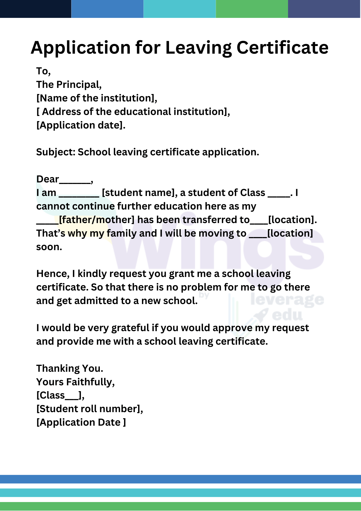 Application For Leaving Certificate Format And Samples Leverage Edu