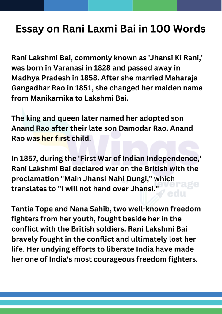 Essay on Rani Laxmi Bai in 100 Words