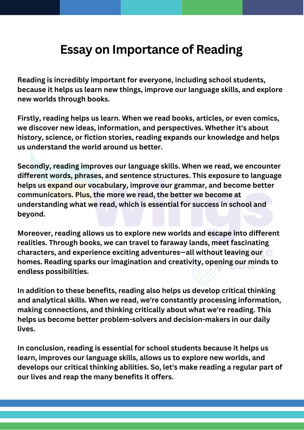 essay on importance of reading 100 words