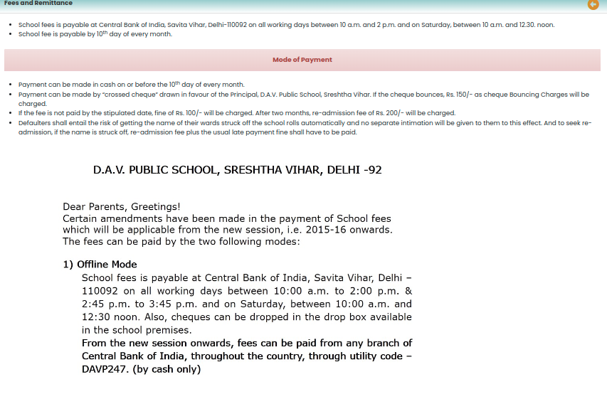 dav sreshtha vihar fees