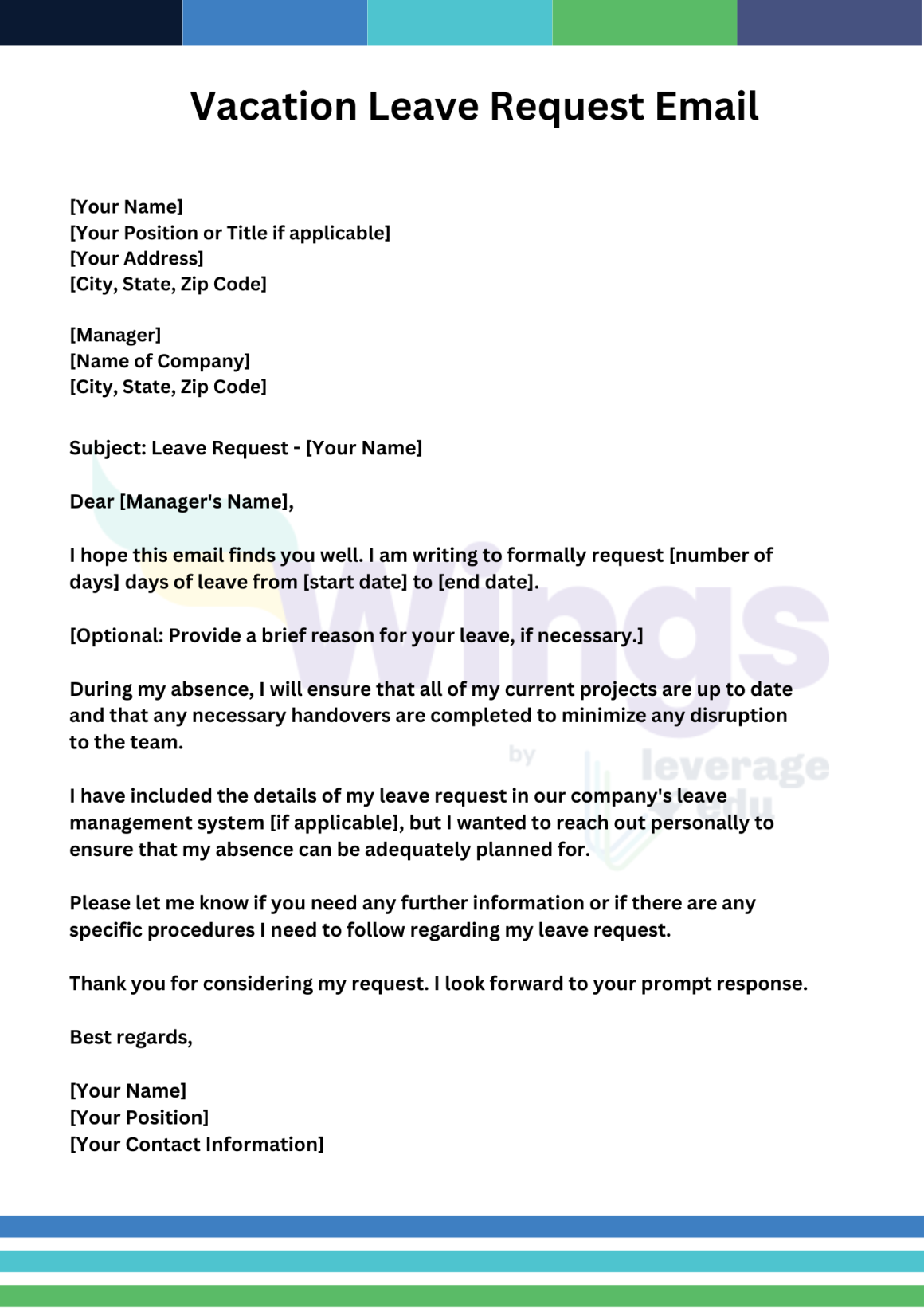 Vacation Leave Request Email Format and Samples Leverage Edu