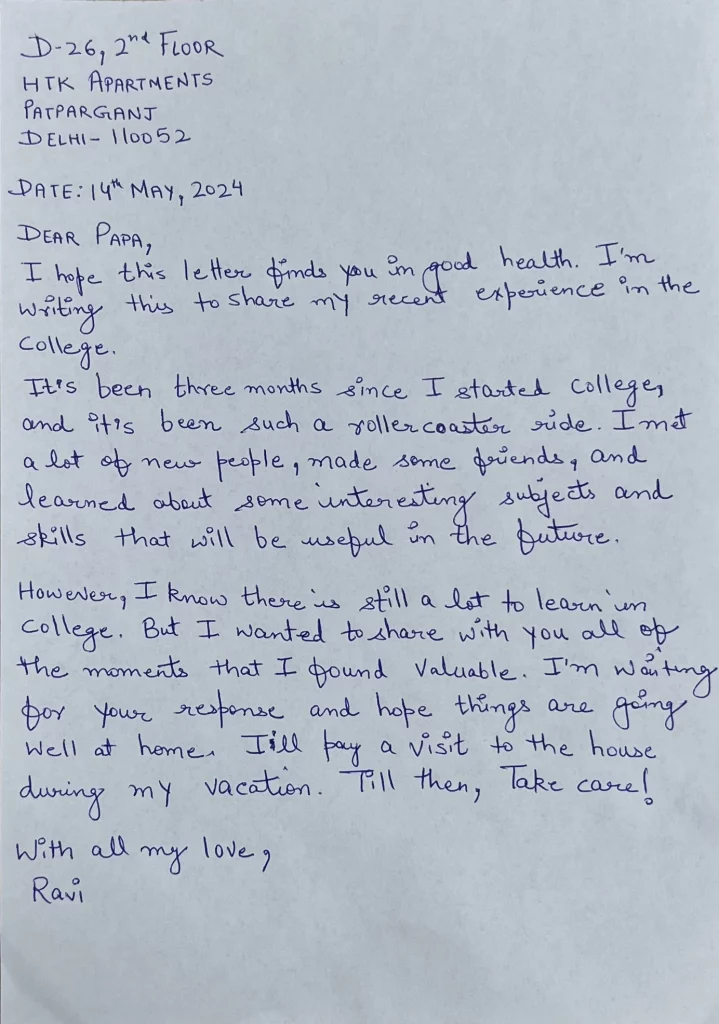 Letter To Your Father Sharing Your Experience During The First Three Months Of Your College