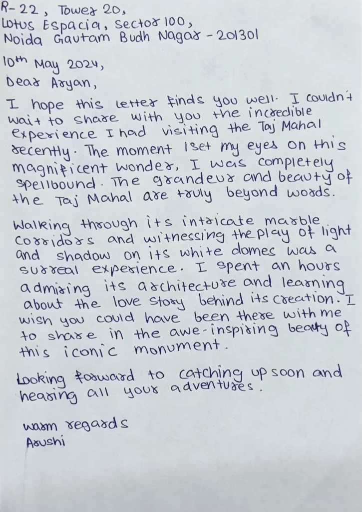 Letter to Your Friend about Your Visit to Taj Mahal