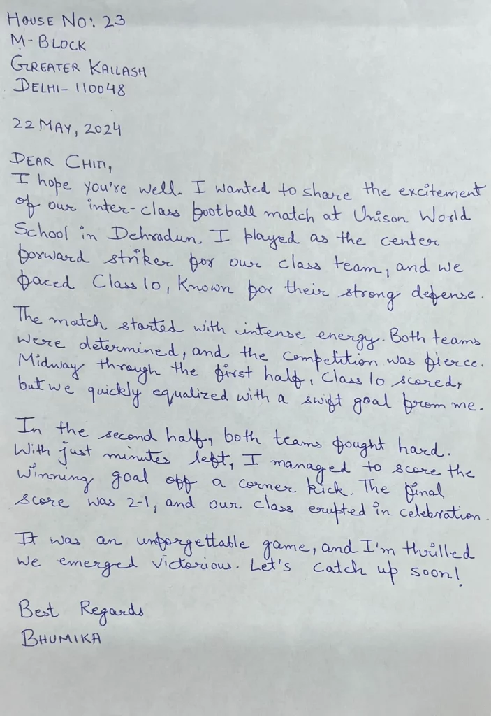 Letter about a Football Match