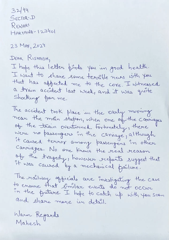 Letter to your Friend Describing the Details of a Train Accident